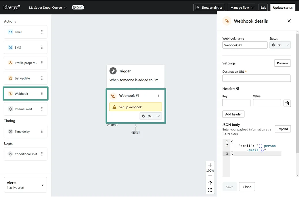 Add the Deadline Funnel webhook to your Klaviyo Flow